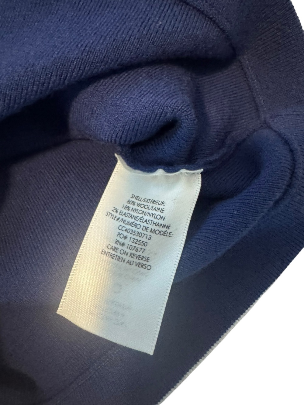 NWOT Alice + Olivia Blue Indigo & Ecru Marlena Wool Polo Top, Size S - Picture 5 of 6